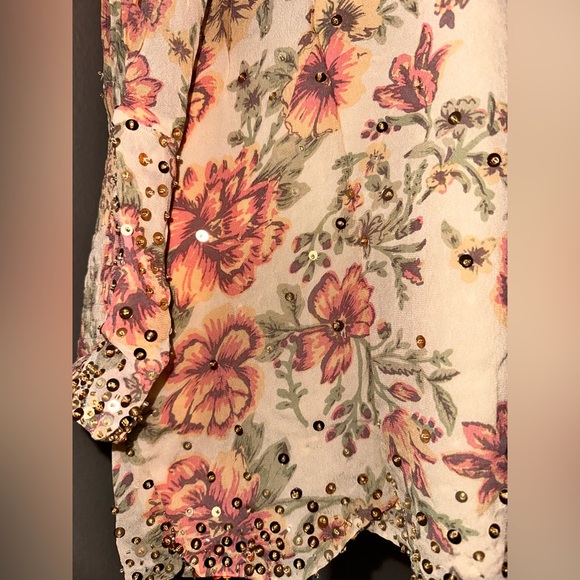 Free People Bali Golden Shimmer Dress Vintage Floral Printed Mini - Picture 9 of 14